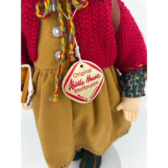 Original Käthe Kruse Stoffpuppe Doll Evchen With Red Sweater & Backpack - Picture 5 of 10